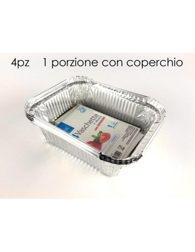 Set 4 vaschette alluminio con coperchio 1 porzione - Generale Trade