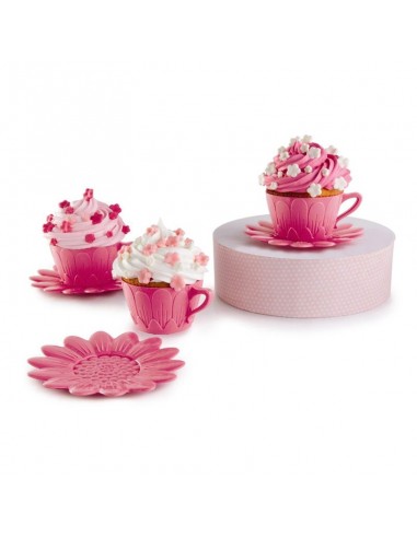 Set 2 tazza cupcakes rosa con piattini