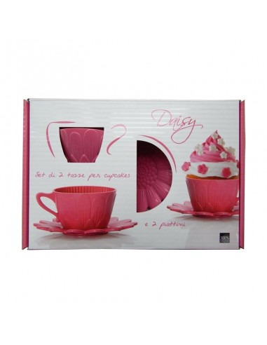 Set 2 tazza cupcakes rosa con piattini