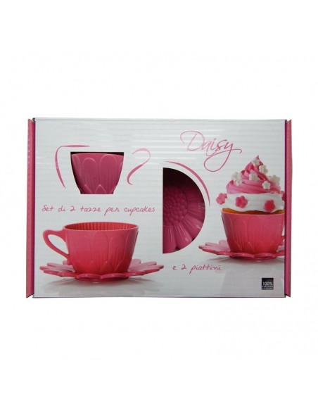 Set 2 tazza cupcakes rosa con piattini